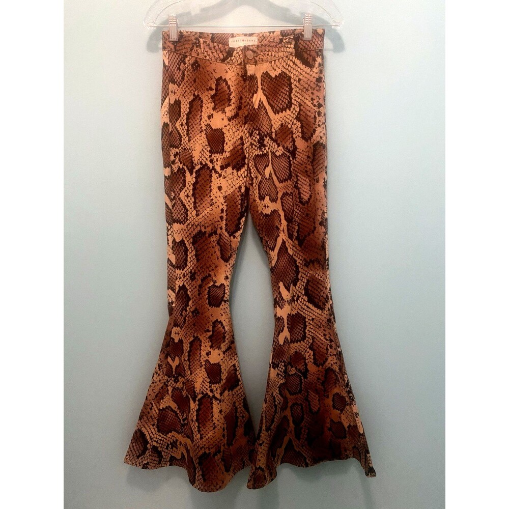 Snake Skin Print Jeans Brown Womens Sm Bell Bottom Flare Festival Retro Boho Y2K